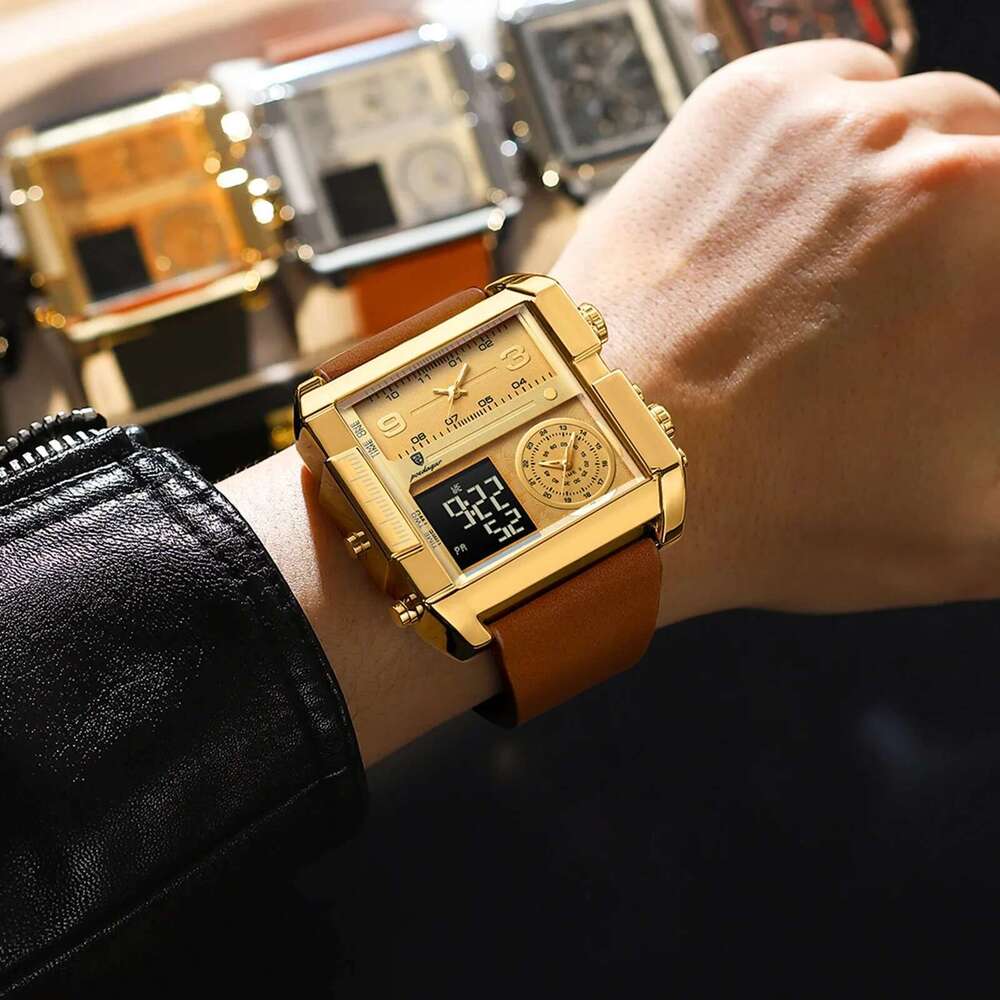 Man Wristwatch Rectangle Waterproof Luminous Day Week Men Watch Digital Multifunction Men's Watches Quartz Reloj