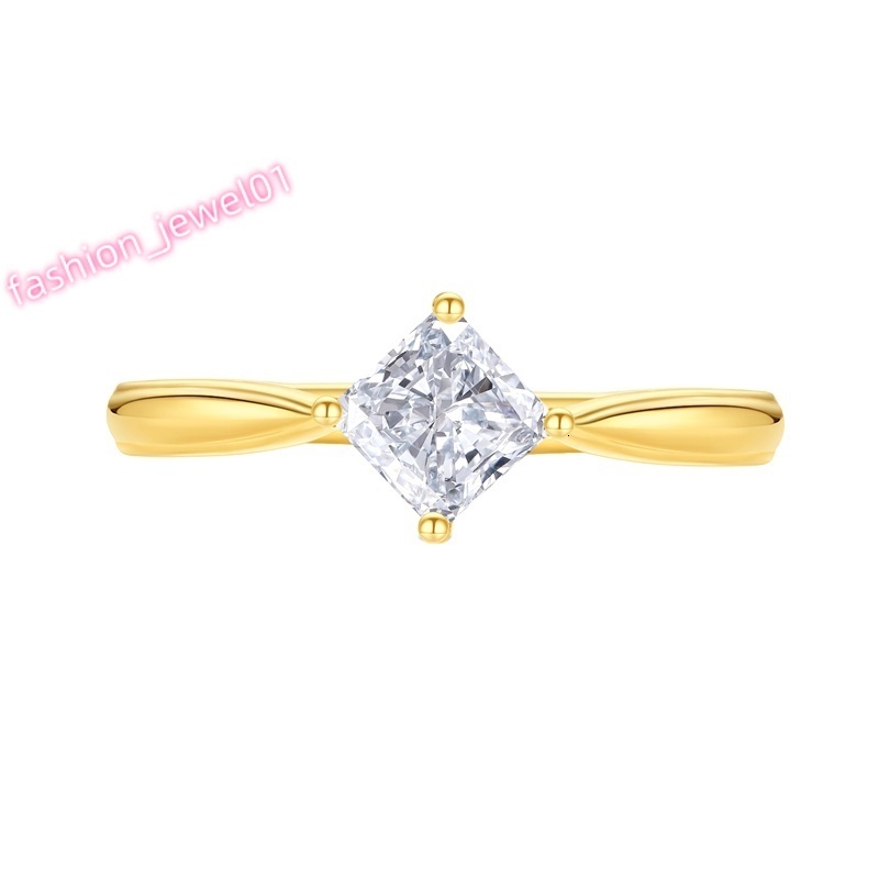 18K Yellow Gold Classic Style Princess Cut Lab Grown Diamond Wedding Engagement Ring Womens Party Jewelry CVD HPHT Diamonds