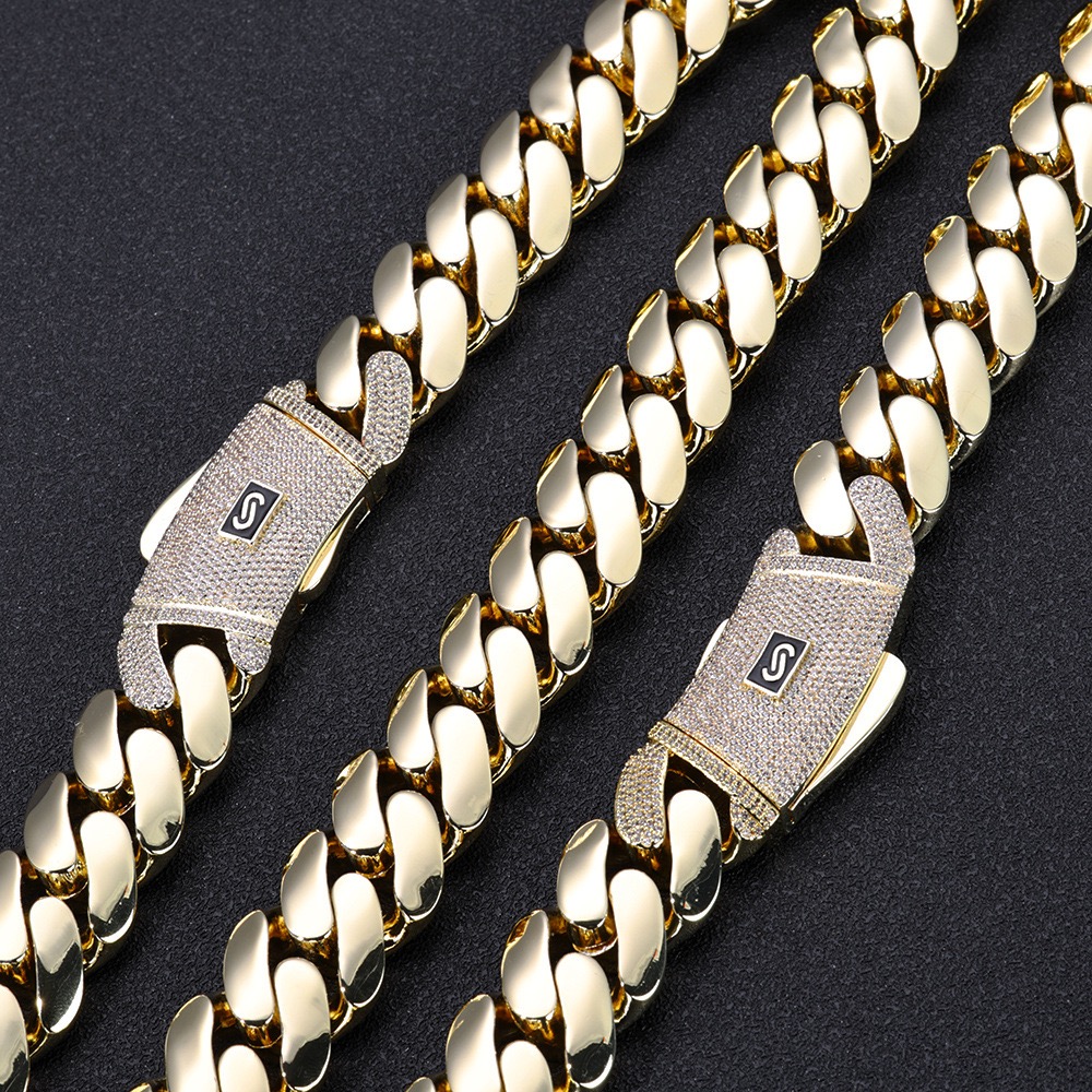 Hip-hop Sterg Sier 18mm 20mm necklace Men's Moissanite Cuban chain K14K18 gold chain