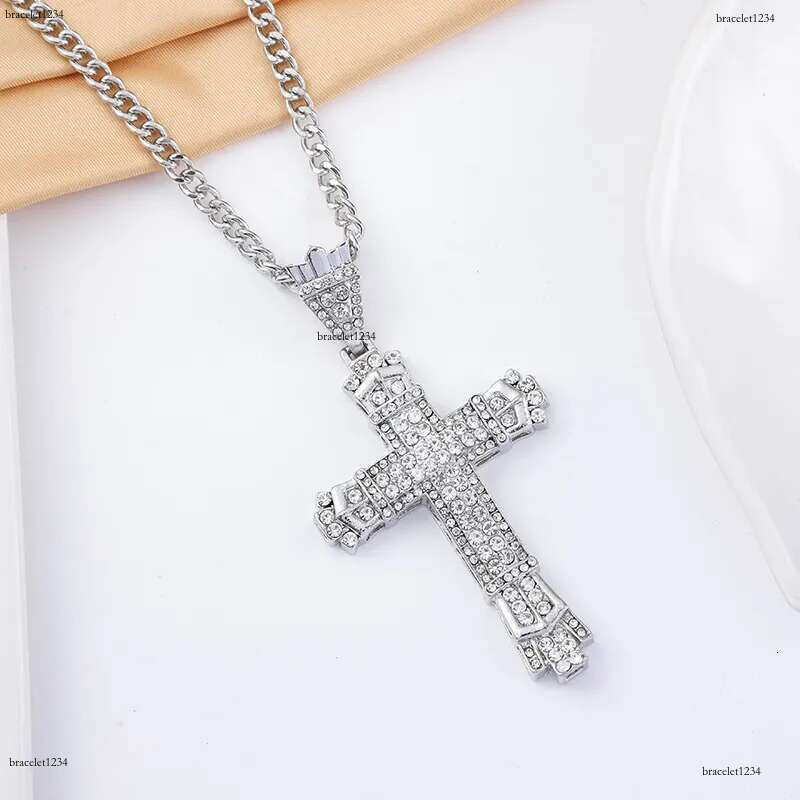 Hip Hop Cross Pendant Religious Charm Gold Sier Full Ice Out Crystal Neckalce Simulated Dias Catholic Crucifix Necklace With Cuban Chain Jewelry