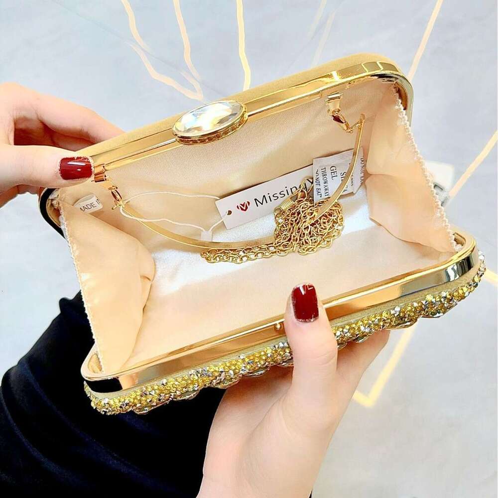 New Full Shiny With Diamond Inlaid Handheld Evening Wedding Party Small Square Women's Bag