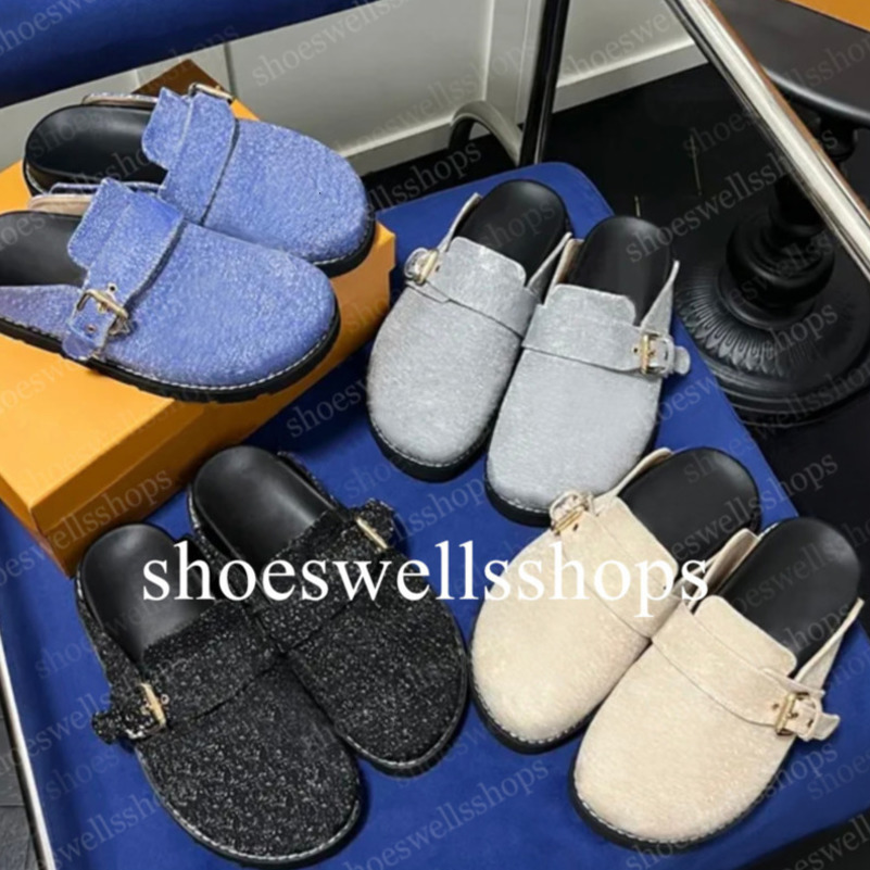 Cosy Comfort Clog Sandals scuffers Designer Women Men Flat Fur Leather Mules Platform Slippers lvities shoes Winter Warm Plush Slides Size 35-45 1002