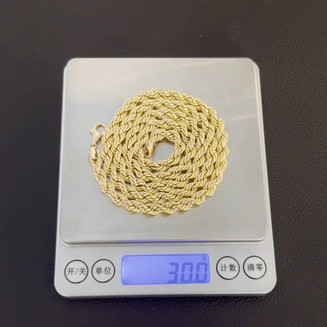 3mm-6mm Solid Rope Chain Hip Hop Style With Custom Size Necklace 10k 14k 18k Real Gold Chain Inlay Moissanite