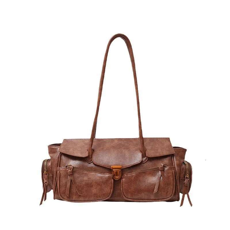 Retro Heavy Industry Large Capacity Spicy Girl Millennium Underarm With Pockets And Multiple Totes, Motorcycle Bag