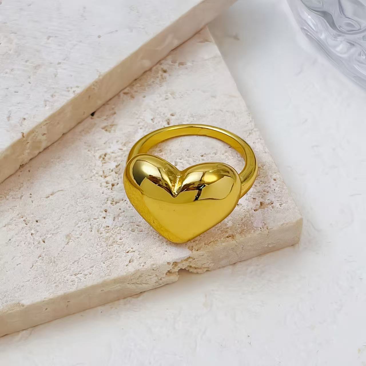 ins niche minimalist exaggerated heart-shaped titanium steel ring High quality gold designer diamond ring rings designer for women engagement men love - view 7