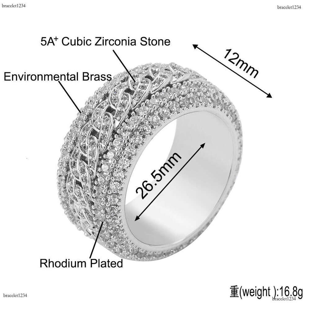 Luxury designer Rotatable Ring Men's and Women's Hip Hop Real Gold Plated Sterling Silver with Ice out VVS Moissanite rotatable Hip Hop Ring