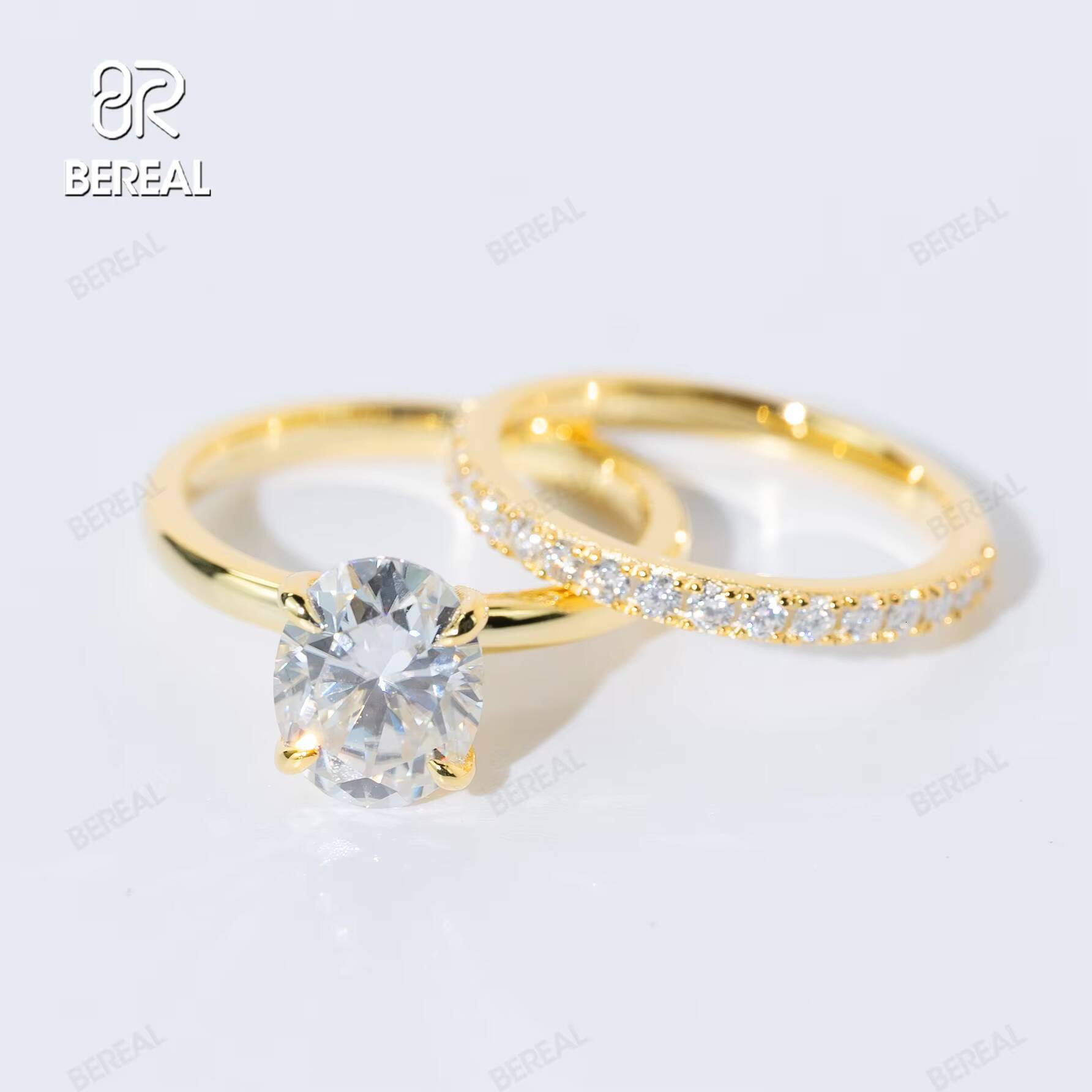 IGI Certified 228CT Vvs Lab Grown Diamond Wedding Rings Couple Set Hot Selling Yellow Gold 925 Silver Ring Women Jewelry