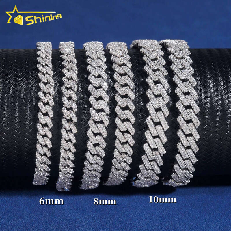 Hot Selling Hip Hop Jewelry 6mm 8mm 10mm Sterling Sier 14K Gold Iced Out Link Moissanite Cuban Bracelet aaa aaa