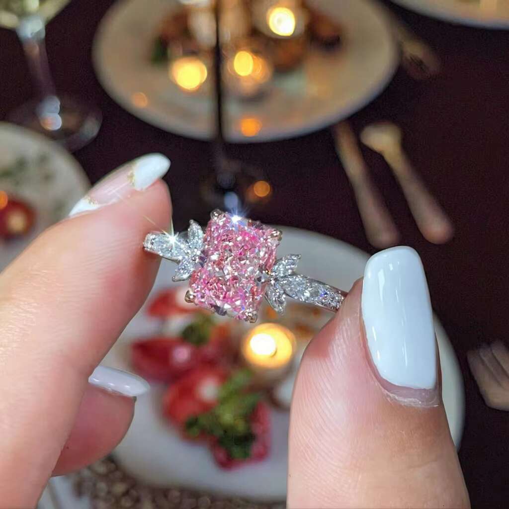 Esthetic Value Lab-grown Diamond Radiant Cut VS2IGI SH Fancy Pink Ring Engagement Ring