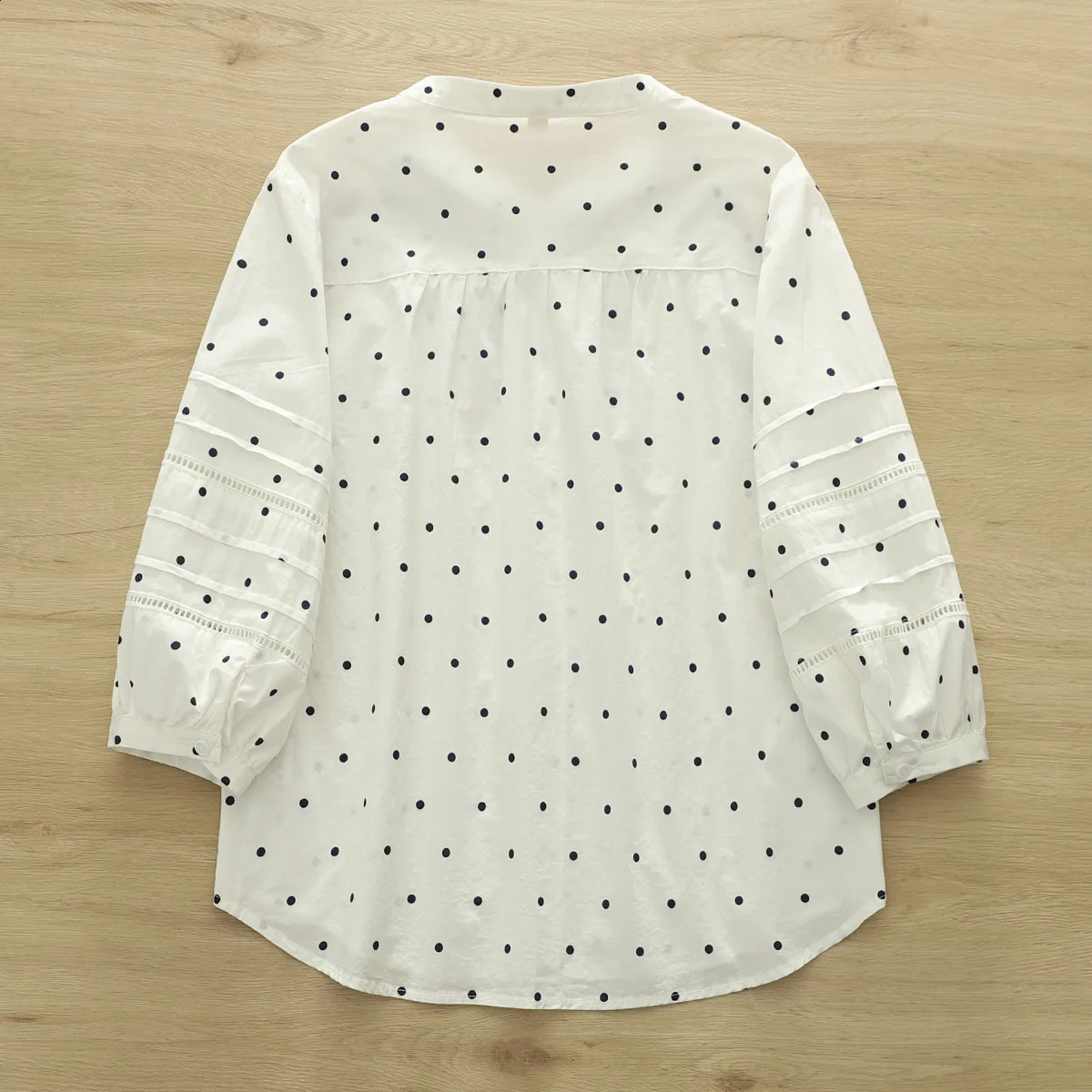 2025 Summer Cotton 3/4 Sleeve Shirt Women Stand Dot Print Hollow Out Mori French Retro Casual Loose Blouse T54417CC 250421