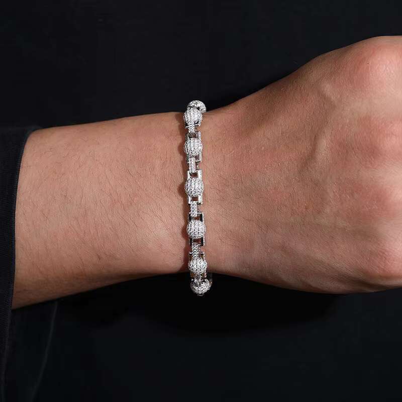 Europe and United States 925 Silver Moissanite New 7mm Bubble Ball Chain Necklace Hip-Hop Accessory Trend Wholesale