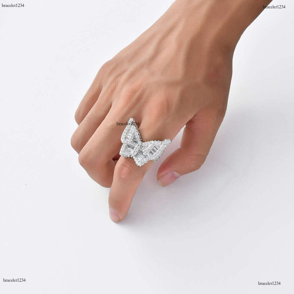Luxury designer sterling silver hip hop butterfly ring, micro-inlaid ice out VVS Moissanite, hip hop ring for men and women