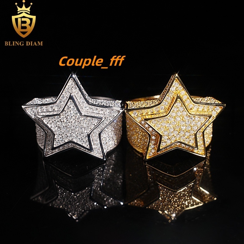 Hot Sale Hip Hop Jewelry Ring 925 Silver Ice Out VVS Moissanite Fully Diamond Mens Star Rings