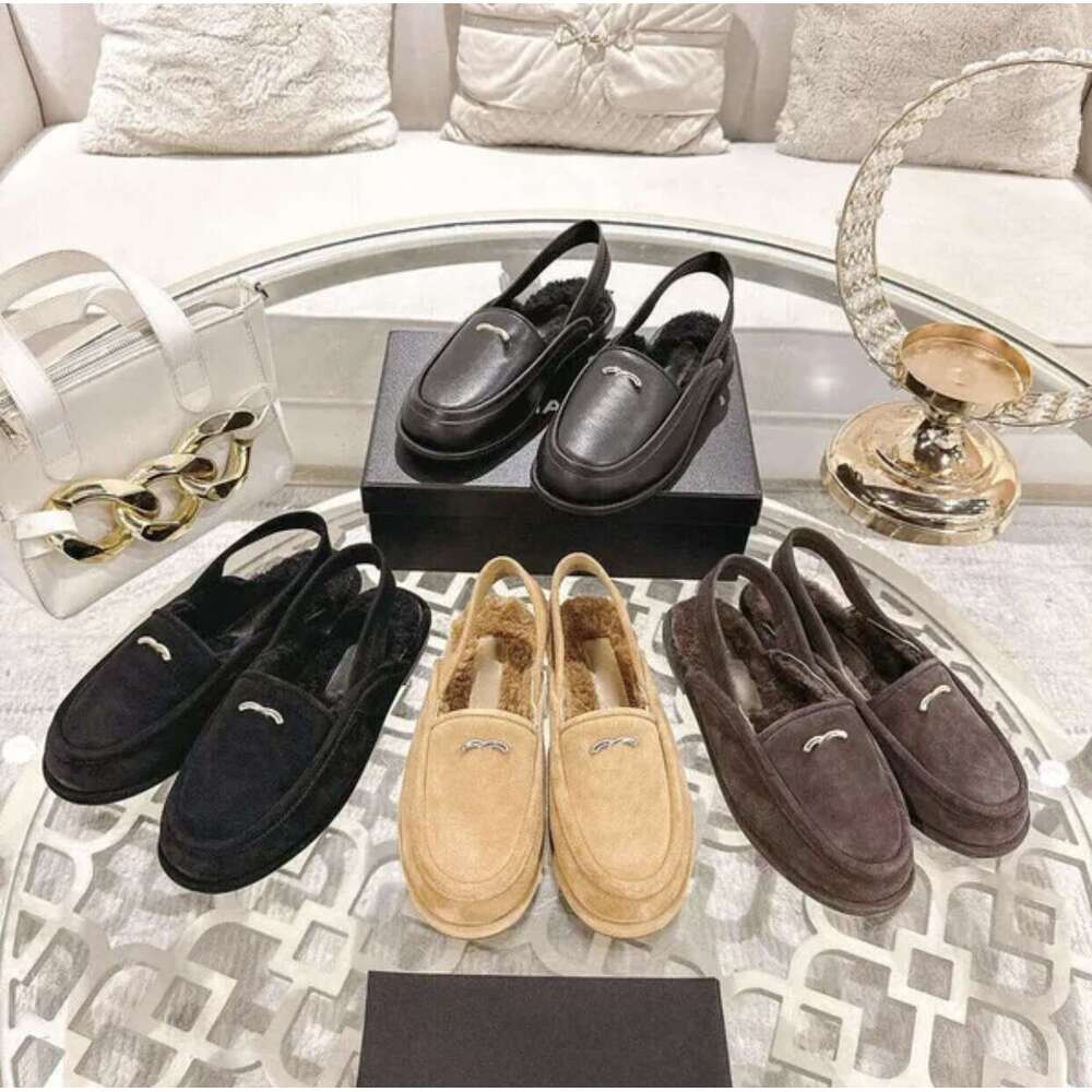 TOP luxury mule loafer women shoe fur slide Designer shoe Suede leather Furry slipper winter Luxury fluffy flat shoe casual moccasins chuck Scuffs barefoot shoes