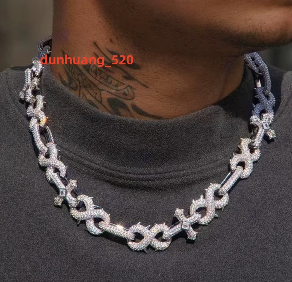 925 Sterling Silver Jewelry Chain Iced Out Hip Hop Number 8 With Spiked VVS D Color Moissanite Cuban Cross Link Chain Necklace