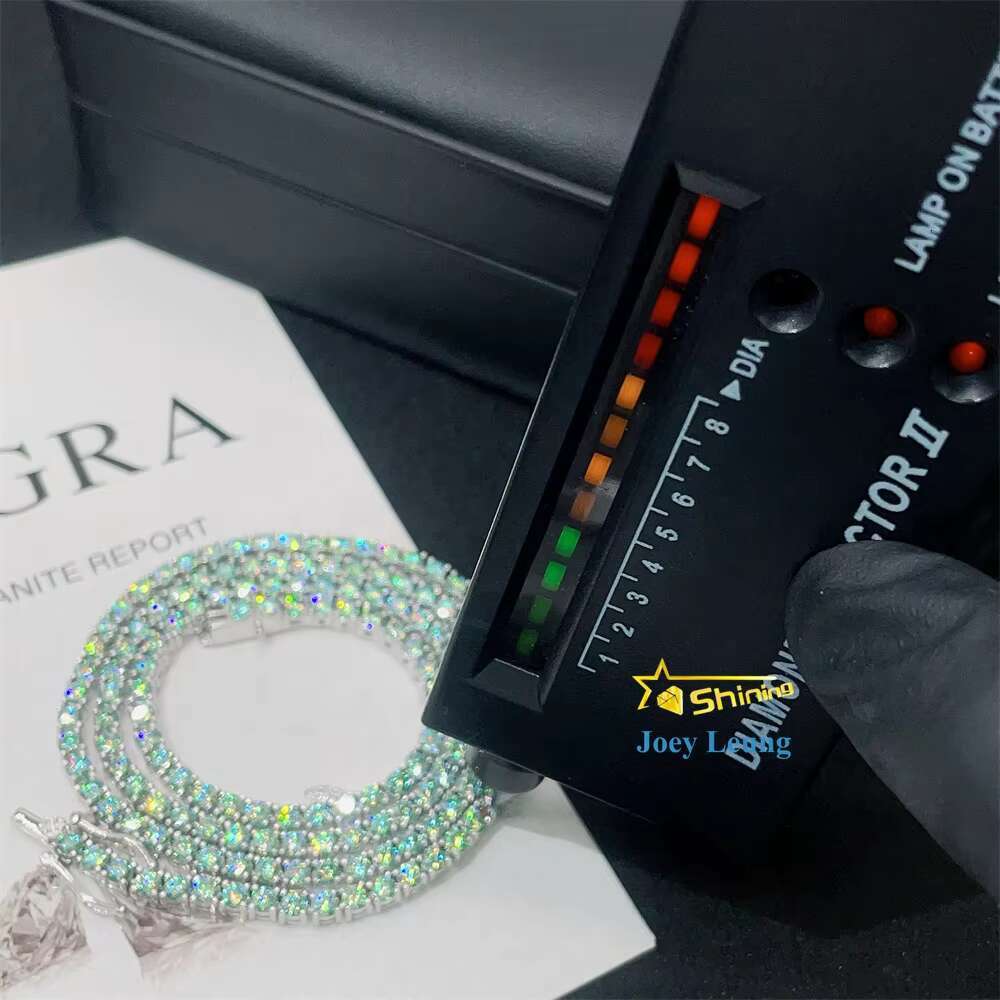 New Design Pass Diamond Tester Hip Hop Jewelry 925 Silver Iced Out 2mm 3mm 4mm 5mm Blue Green Color Moissanite Tennis Chain