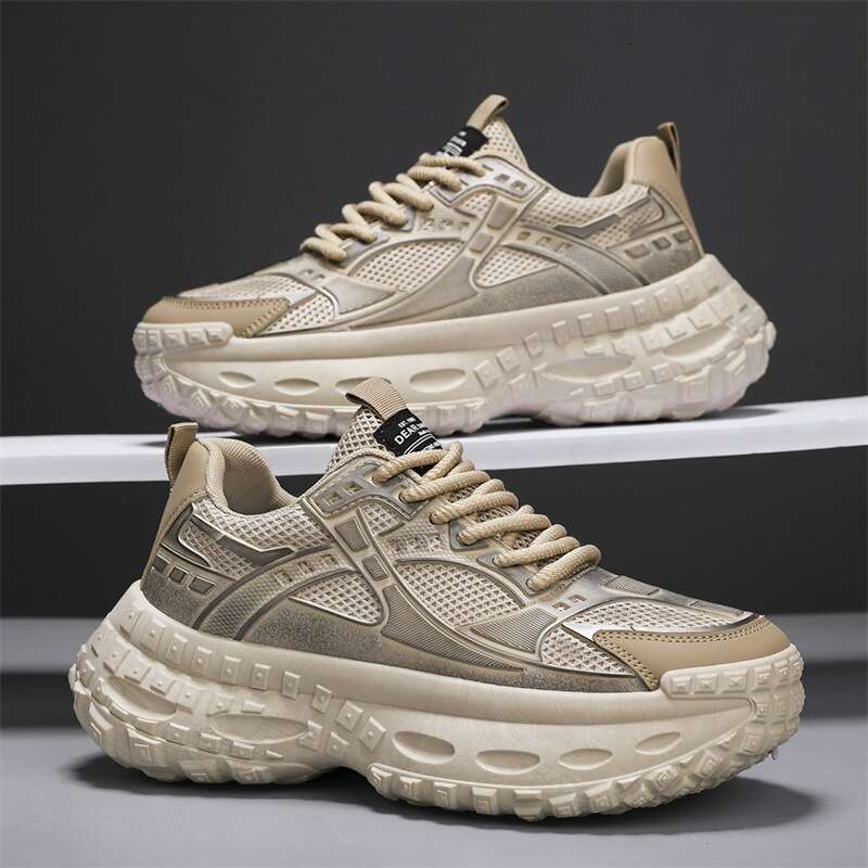 Men's sports casual shoes, vintage style tire soles, 2025 spring new breathable thick soled dad shoes