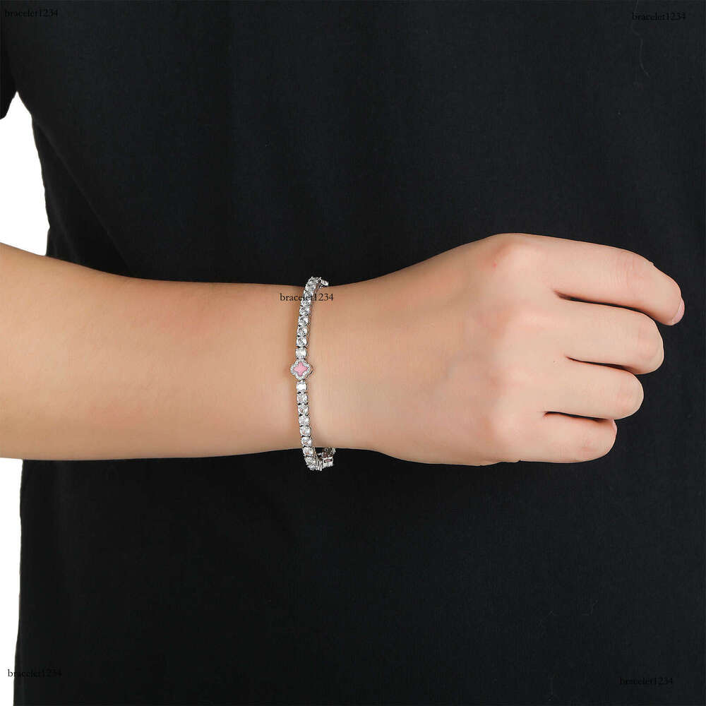Luxury Hip hop Pink Clover set Ice out VVS Moissanite tennis bracelet Free delivery