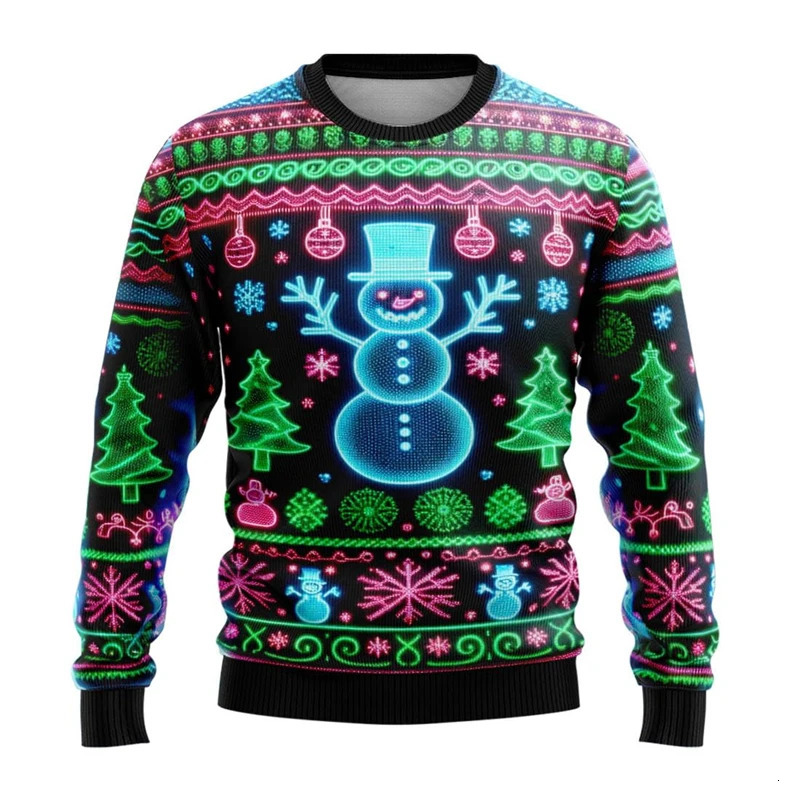 Neon Snowman Graphic Sweatshirts 2025 Merry Christmas 3D Printed Ugly Sweater For Women Clothing Snowflake Gifts Boy Tracksuit251120 - view 5