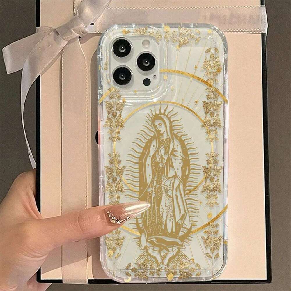 Aesthetic Golden Halo Virgin Mary Case For iPhone 16 11 13 12 Mini 14 Pro 15 Plus XR X XS Max 7 8 Se 3 Clear Protective Cases