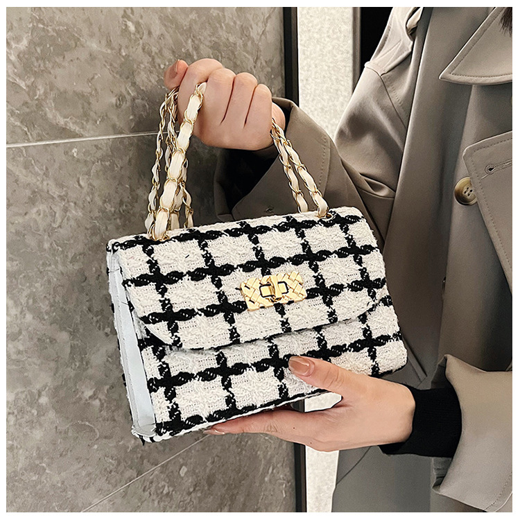 Cross-border 2025 new shoulder bag saddle bag women's fashion trend chain bag texture plaid messenger square bag