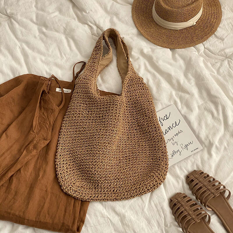 Ins Style Resort Beach Bag Large Capacity Crossbody Women S Summer Sail Cloth Vacation Beach Side Cm Single Shoulder Bag Straw Woven Bag KQ