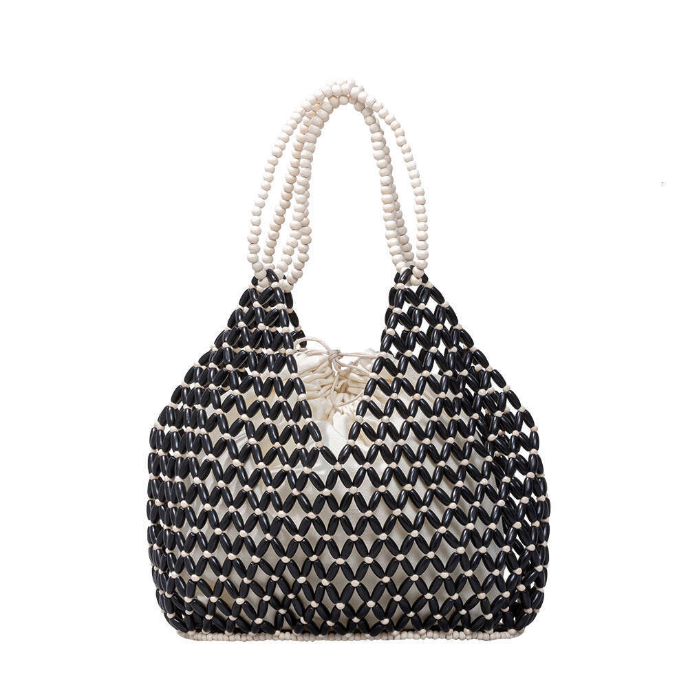 Ins Style Resort Beach Bag Holiday Hand Woven Women S Beach Wooden Bead Bag Leisure Travel Handbag Shoulder Bag KQ