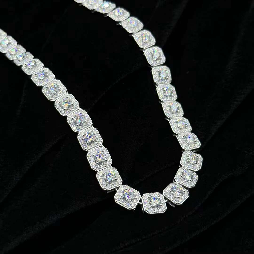 10mm/12mm Custom Size Rock-Candy Tennis Necklace Hip Hop Necklace 6mm 5.5mm Vvs Moissanite Chain With 925silver for Men