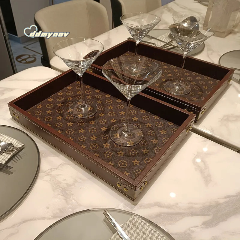 Light luxury high-end desktop rectangular display cultural and decorative items, tea set tray, entrance leather storage tray ddmynov