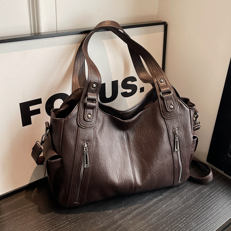 PU leather commuting fashionable retro casual handbag Maillard fashion cross body bag womens texture large capacity temperature 240913