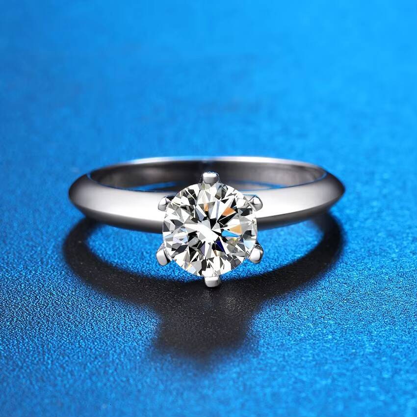 Classic 50Cent 1/2CT Womens Engagement Wedding Ring S925 Sterling Silver with Moissanite Diamond Ring with GRA Certificate