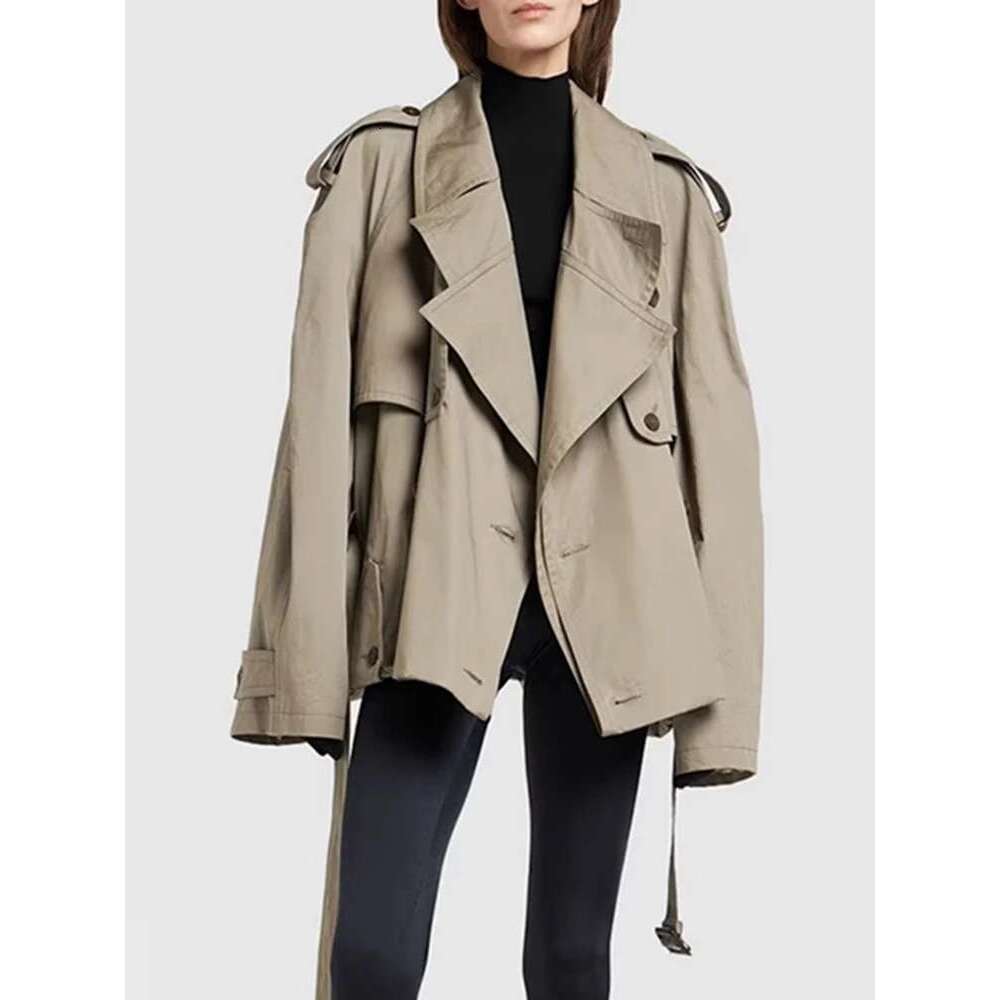 FANAN Fashion Women Cotton Trench Coat Lapel Raglan Sleeve Double Breasted Solid Color Short Windbreaker Autumn 2025 New
