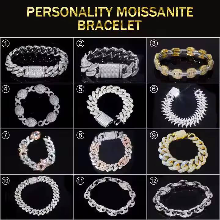 Custom Vvs Iced Out Moissanite Diamond Cuban Thorns Chain Link Hip Hop Bracelet 14K Gold 925 Silver Jewelry Men 6mm 8mm 10mm