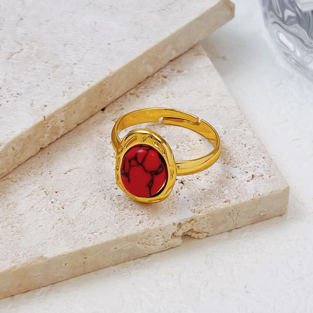 New retro genuine gold-plated oval raw stone ring High quality gold designer diamond ring rings designer for women luxury jewelry men love ring rings - view 4