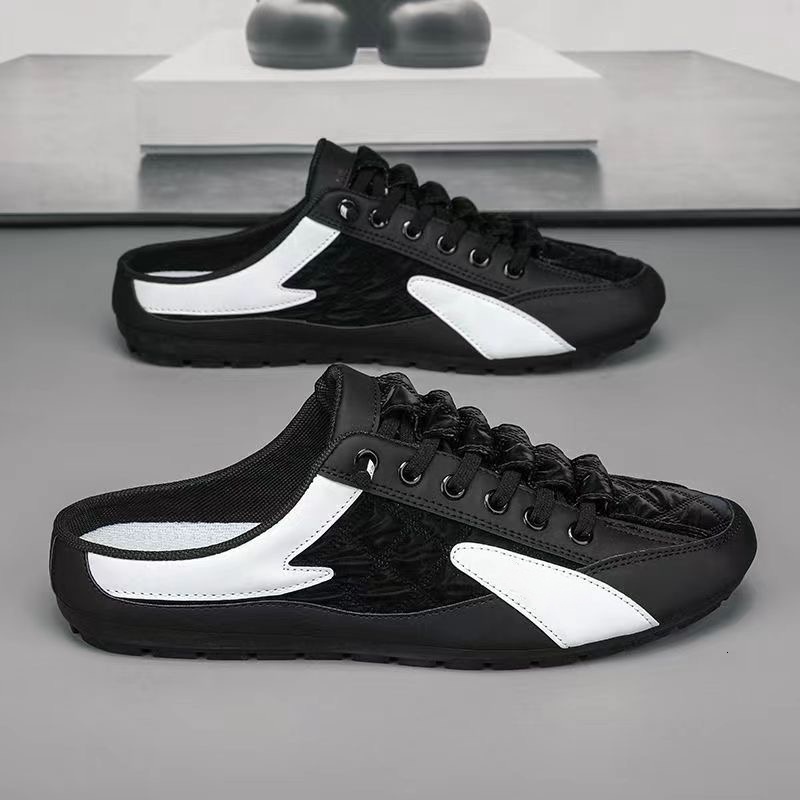 New Mens Haft Shoes Fashion Mules Slippers Mesh Training Shoes Comfortable Lace-Up Sneakers Outside Soft Sole Casual Driving Shoe 39-44 NOXY47