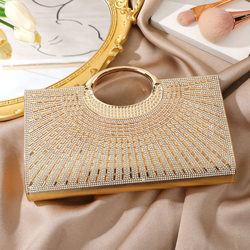 Big Round Ring Handheld With Advanced Texture And Diamond Embedding, Sparkling Bride Dinner Bag, Party Fashion Small Square Bag