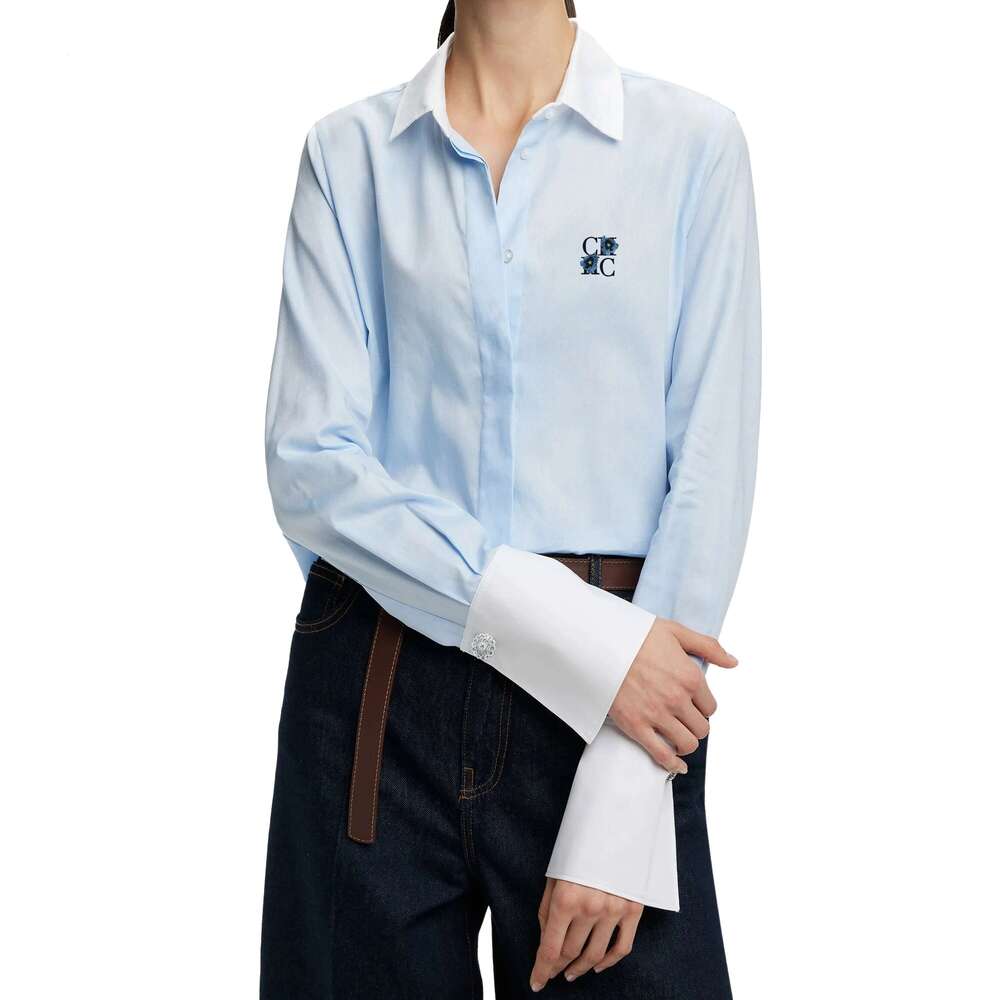 CHCH Women Bleu Tops Blouses Fashion Embroidery Casual Long Sleeve Office Lady OL Shirts Slim Blusas
