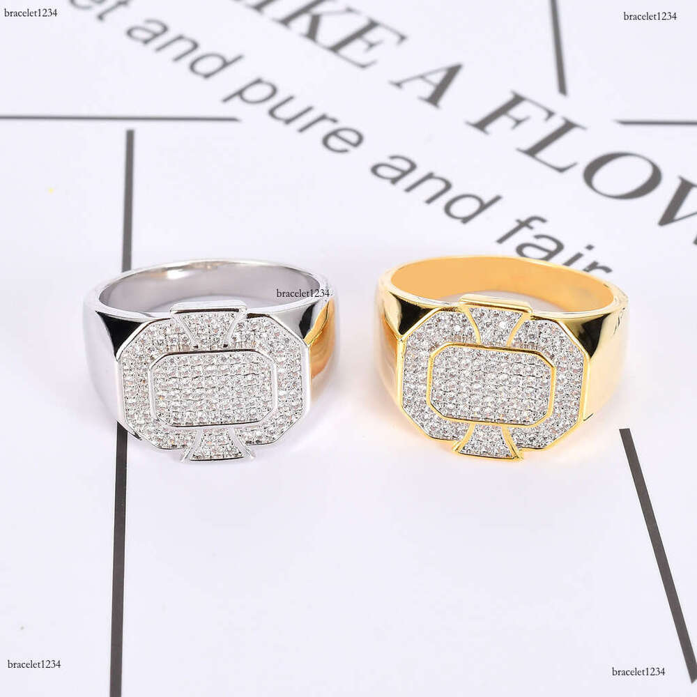 Luxury designer New Hip Hop Men Women's ring with real sterling silver gold-plated ice out of VVS Moissanite geometry Hip Hop ring