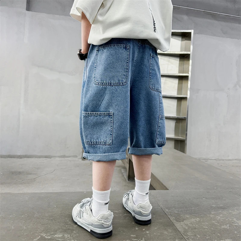 Boys Work Shorts 2025 Summer Jeans Fashion Denim Middle Pants Multi Pocket Cutting 515 Years Old 250414z