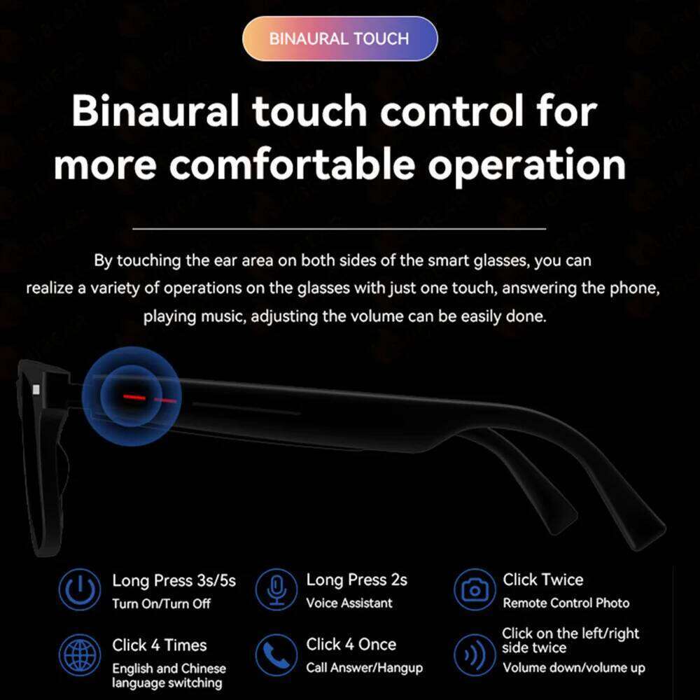 2025 Smart D13 AI Language Translation Intelligent Bluetooth Call Glasses Touch Headset Real-Time Sunglasses Man Women