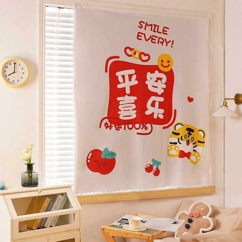 A821 digital printed Velcro curtain, punch-free installation of blackout cloth, simple cartoon small window shade for rental house