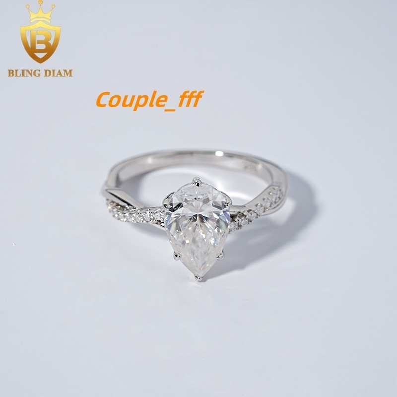 Fashion Jewelry Engagement Ring 925 Silver VVS Moissanite Diamond Pear Cut 7x11MM Wedding Rings Gift