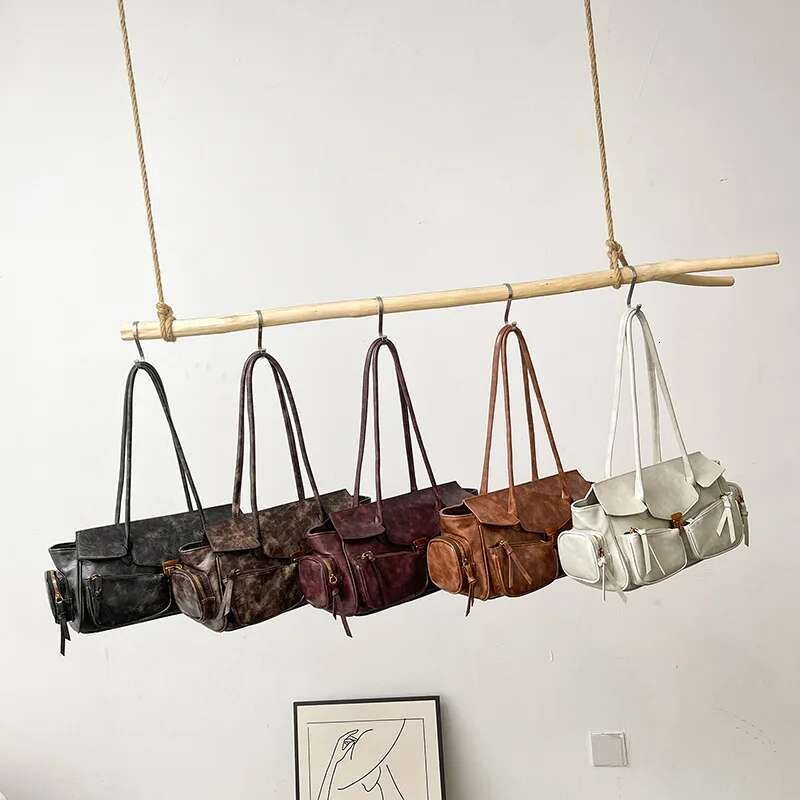 Retro Heavy Industry Large Capacity Spicy Girl Millennium Underarm With Pockets And Multiple Totes, Motorcycle Bag
