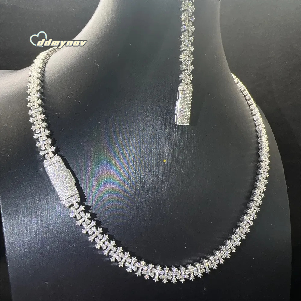 Solid Silver Iced Out Cross Cuban Link Bracelet - Hip Hop Chain ddmynov