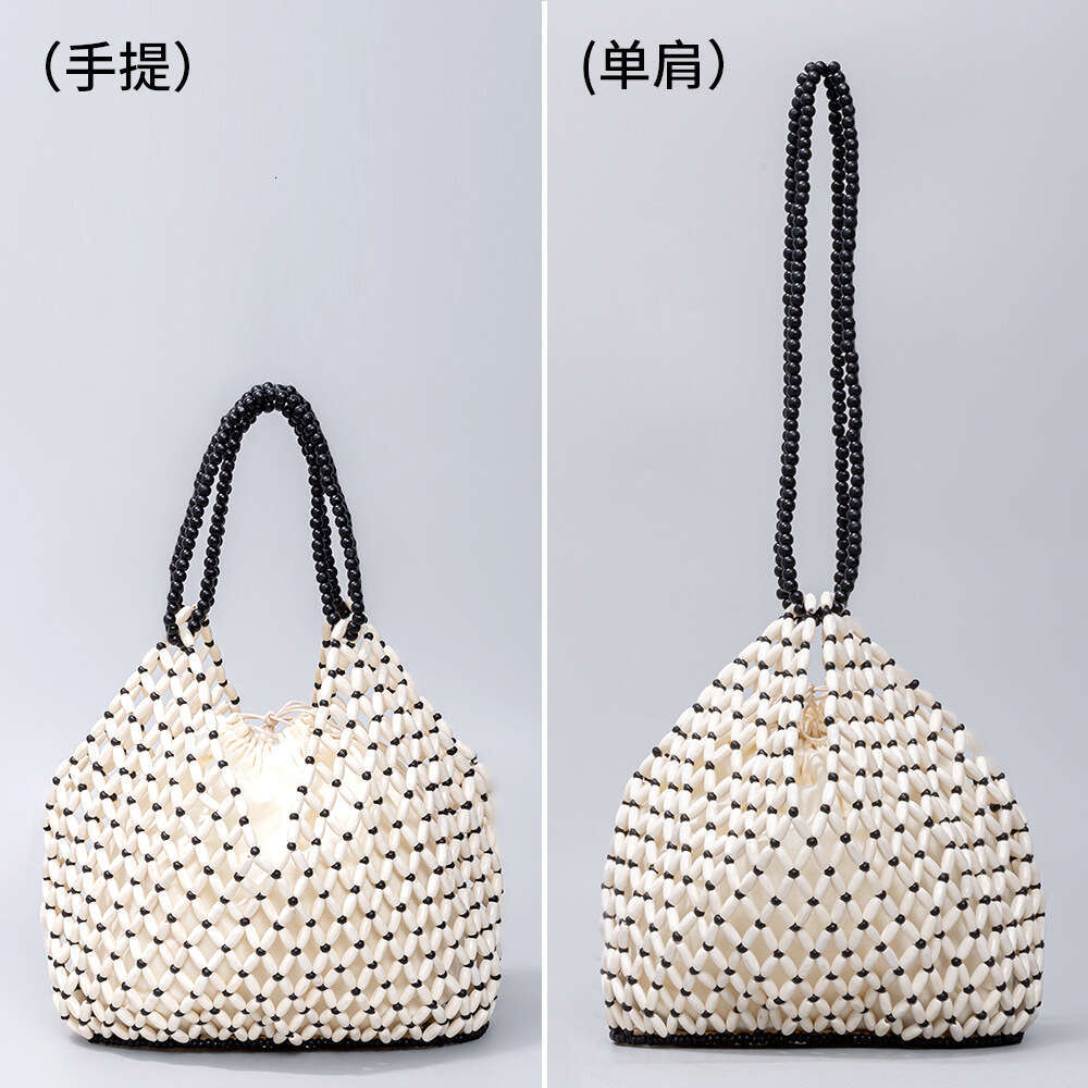 Ins Style Resort Beach Bag Holiday Hand Woven Women S Beach Wooden Bead Bag Leisure Travel Handbag Shoulder Bag KQ