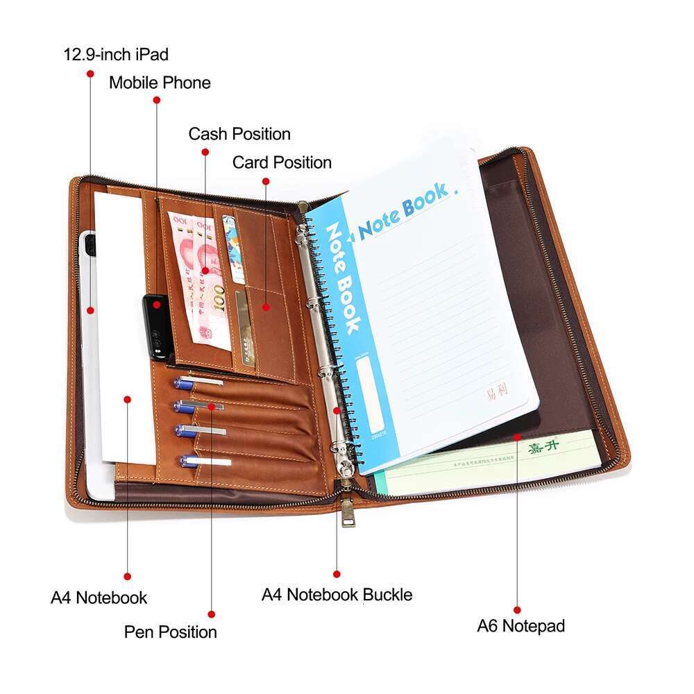 JOYIR Genuine Leather Portfolio Case Men Women Multi Pocket Padfolio Cover Bussiness Document A4 Organizer 12.9" Ipad Holder