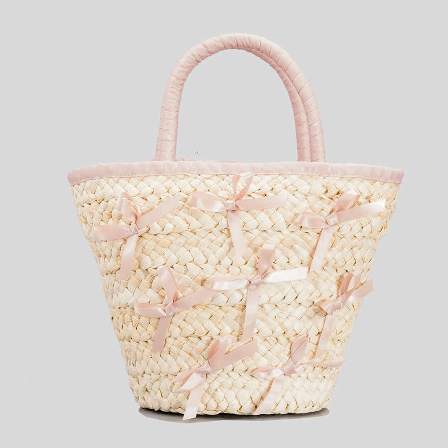 Ins Style Resort Beach Bag New Handheld Bow Straw Hand Woven Beach Vacation Shoulder Bag Handbag KQ