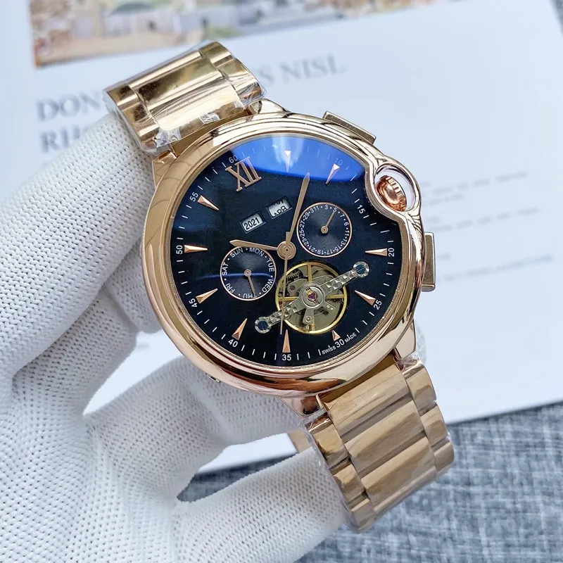 Mens Watches tourbillon Five needles Automatic mechanical Wastch High quality Top Luxury Brand Steel Strap Fashion Montre de luxe