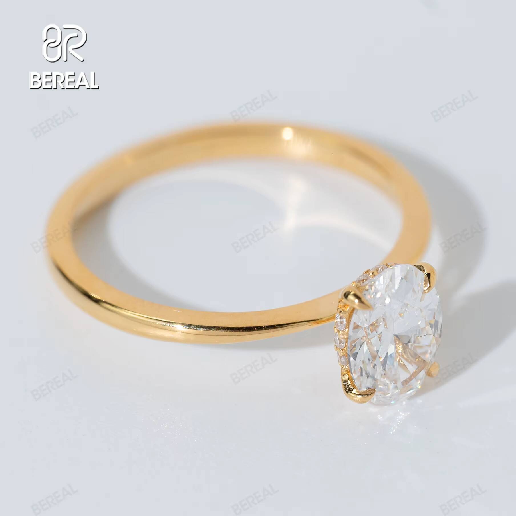 Custom Oval Cut Vvs Lab Grown Diamond Engagement Ring High Quality Yellow Gold 925 Sterling Silver Ring Women Jewelry
