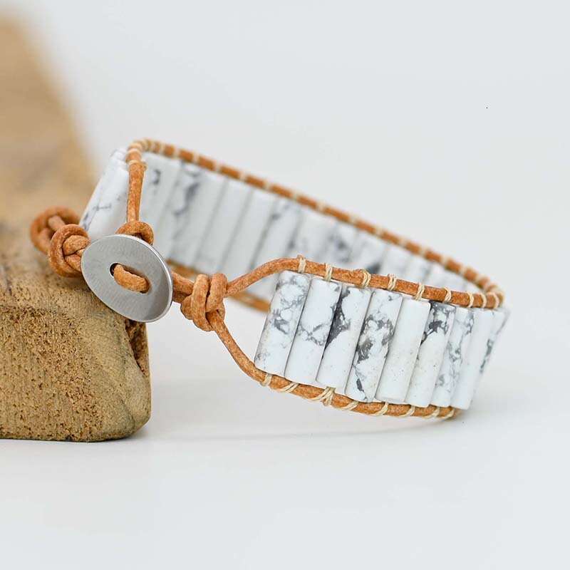 Hot selling natural turquoise Bohemian style simple cowhide woven bracelet